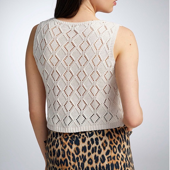 Ivory cream crochet openwork diamond knit sweater vest top made in Italy NWT - Picture 2 of 11